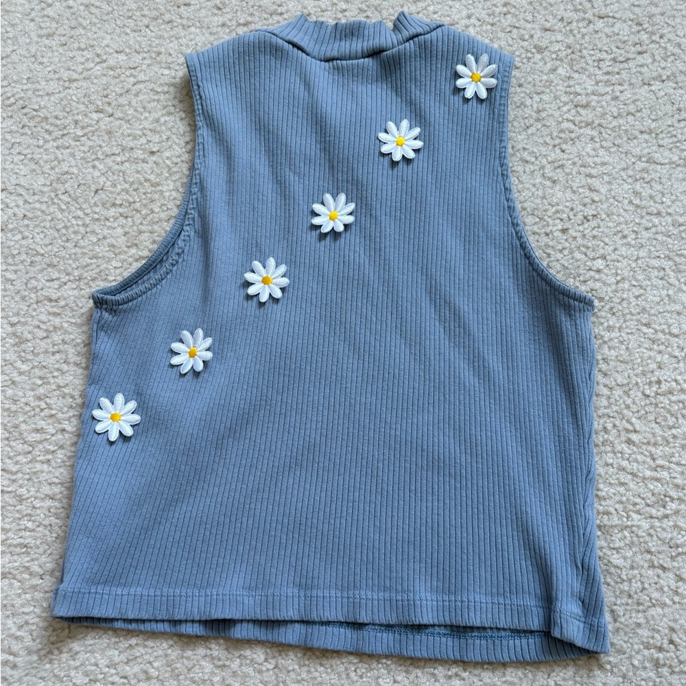 Uniqlo sleeveless ribbed crop daisy sweater light blue, sz M, coquette twee cute - Picture 5 of 5